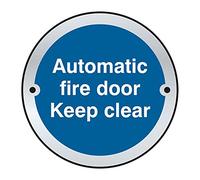 'Automatic Fire Door Keep Clear' Door Disc, Satin Anodised Aluminium, (75mm Dia.)