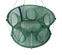 Automatic Foldable Mesh Net Fishing Tool with 5 Holes Green | Portable Landing Net, Mesh and Metal Build, 5 Enter Design, for Lobster and Crab Use
