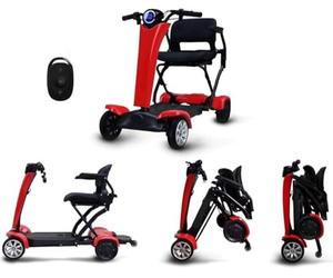 Automatic Folding Mobility Scooter, Auto Folding Electric Portable Travel Scooter, Mobility Chair, 250W Dual Motor, Flip Up Arm Rest, 20 KM Removable Battery, Remote Control, 4 Wheel Suspension