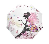Automatic Folding Umbrella, Flower Fairy and Butterflies UV Protection Umbrella, Portable Sun and Rain Umbrellas for Children Women Men