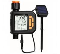 Automatic Garden Drip Irrigation System with Rain Sensor, Solar Powered Water Timer Controller, Multi-Zone Hose Tap Switch, IP54 Waterproof Sprinkler for Plant Watering(B)