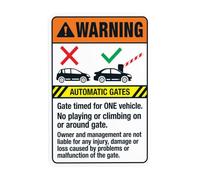 Automatic gates timed for one vehicle no playing or climbing on or around gate warning sign, gate security metal signs for busines home street wall caution decor 8×12 INCH