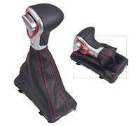 Automatic Gear Shift Knob with Gaiter Boot Cover for A=UDI A4 B8 A5 Q5 2006 2007 2008 2009 2010 2011 2012 2013 (Black + Red Line)