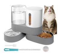 Automatic Gravity Cat Dog Feeder and Water Dispenser with 304 Stainless Steel Bowls 2 in 1 360 Degree Rotatable Auto 2.4L Dry Food and 2.6L Water Bowl for Small Medium Pet Dog Puppy Kitten (Gray)