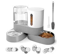Automatic Gravity Cat Dog Feeder and Water Dispenser with 304 Stainless Steel Bowls 2 in 1 360 Degree Rotatable Auto 2.4L Dry Food and 2.6L Water Bowl for Small Medium Pet Dog Puppy Kitten (Gray)