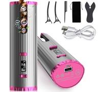 Automatic Hair Curler, Portable Wireless Curling Iron with USB Cable, Rechargeable, 6 Temperature & Timer, Cordless Professional Ceramic Curling Wand, for Long & Short Hair Styling, Home Travel Use