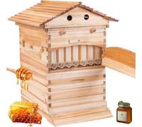 Automatic Hive Starter Kit, Wooden Bee Box with 7 Honeycomb Trays, Observation Window for Beekeeping and Garden Pollinators