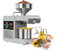 Automatic Hot and Cold Oil Press, Stainless Steel, Quiet Operation Home Oil Press Machine, 104~572°F, for Peanut Sesame Coconut Soybean Sunflower Seeds Walnuts.(Silver)