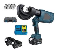 Automatic Hydraulic Crimping Tool 10 to 400mm² Including 2 Batteries | Cable-wire Tool Kit Rechargeable with 360° Rotating Head and LED Light for Copper and Aluminum Cable Lugs