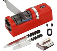 Automatic Kitchen Knife Sharpener, Professional Electric Knife Sharpener with 100-Percent Diamond Abrasives and Precision Angle Guides for Straight Edge, 2-Stage (Red)