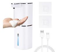Automatic Liquid Soap Dispenser,420 ML Wall Mount Rechargeable Touchless Foam Soap Dispenser,4 Levels Adjustable Foam Quantity and Visible Battery Level,IPX5 Waterproof (white)