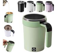 Automatic Magnetic Stirring Coffee Mug with Temperature Display, Rechargeable Stirring Mug, Multifunctional Spin Mugs with Lid, Auto Stirrings Coffee Cup for Home Office School (Green)