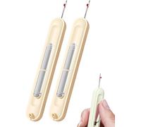 Automatic Needle Threader Tool, Retractable Threader Plug-in Needle Threader, Needle Threader and Thread Remover Tool for Hand Sewing/Knitting/Cross Stitch/Embroidery/Thread Removal (Beige, 2PCS)