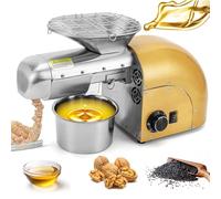 Automatic Oil Press Machine Cold/Hot Nut Oil Extractor Stainless Steel Oil Presser Expeller Temperature Control 24-Hour Continuous Press and Heat Dissipation for Peanut Hemp Sesame (Metallic )