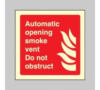 Automatic opening smoke vent Do not obstruct (glow in the dark self adhesive vinyl sign) - size: 150x150mm (Caledonia Signs - SKU: 41115C)