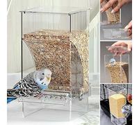 Automatic Parrot Food Feeder No Messes Bird Feeders Acrylic Seed Food Container Cage Accessories for Small and Medium Parakeets (9x7.7x18.5cm)