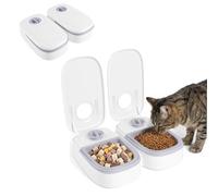 Automatic Pet Feeder with 48H Timer, 700ML Dual-Bowl Cat & Small Dog Food Dispenser, Removable Bowls for Wet/Dry Food, Ice Pack Compartment, Non-Slip Base, Compact