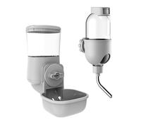 Automatic Pet Food Water Dispenser, Auto Gravity Pet Feeder Water Bottle Set for Crate Cage for Puppy Cat Rabbit Guinea Pigs Chinchilla Ferret Hedgehog (Grey)