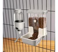 Automatic Pet Food Water Dispenser, Auto Pet Feeder Water Bottle Set for Crate Cage, Feeding Station for Small Dog Cat Rabbit Guinea Pigs Chinchilla Ferret Hedgehog (Gray)