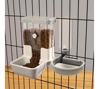 Automatic Pet Food Water Dispenser, Auto Pet Feeder Water Bottle Set for Crate, Feeding Station for Small Dog Cat Rabbit Guinea Pigs Chinchilla Ferret Hedgehog (Gray)