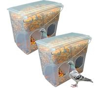 Automatic Pigeon Bird Feeder Water, 2 Pack Plastic Feeder Water Dispenser Drinkers for Cage, No Mess Hanging Parrot Food Feeding, Cage Accessories for Parakeet Quail Bird Chicken (2 Hole - Iron Wire)