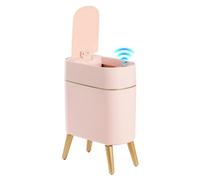 Automatic Pink Trash Can with Lid and Legs, Cute Oval Tall Slim 10 Liters