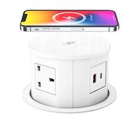 Automatic Pop up Power Socket with 15W Wireless Charger,Pop up Plug Extension Socket with PD 20W Type C Port,4 Way Outlets Tower Extension Lead,4.7'' Hole Pop Up Outlet for Kitchen Worktops