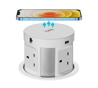 Automatic Pop Up Socket for Kitchen Worktops, Power Socket with Wireless Charging, Hidden Surge Protector Power Strip, Multi Plug Socket, 4UK Plug, 2 USB, 1RJ45 Port, 1 HDMI Port for Office and Home