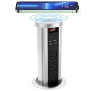 Automatic Pop Up Socket, Pop Up Power Outlet with Wireless Charger, Pulling Pop Up Outlet with 3AC Plugs & 2 USB Ports, Recessed Pop-Up Power Socket for Kitchen Counter Office Conference(Black)