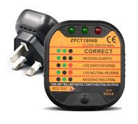 Automatic Power Socket Tester, 220-250V Electric Rcd Outlet Tester Plug Tester with RCD Function, Leakage and Polarity Detecting for Neutral Live Earth Wire, 50-60Hz, 230V, CAT II 600V