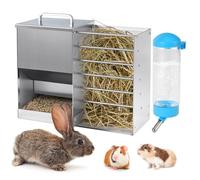 Automatic Rabbit Feeders for Cage 2 in 1 Hay Feeder with Water Bottle 5L Bunny Feeder Stainless Steel Rabbit Food Dispenser for Guinea Pig Chinchilla Bunny Other Small Animals