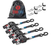 Automatic Ratchet Strap Stainless Steel 1.8 m 25 mm S a Linguet LC 300daN, 600daN U-Shaped | Retractable Strap with Fixing Plate | Automatic Strap Winder | Pack of 4 + Bag