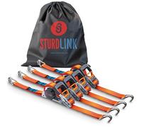 Automatic Ratchet Straps 35mm 5m J Hooks Steel LC 1000kg/2000kg U-shaped | Automatic Strap Winder | Ideal Fixing Trailer Door Motorcycle Quad Auto | Set of 4 + Bag | EN 12195-2 | Sturdlink®