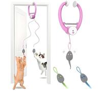 Automatic Retractable Hanging Electric Kitty Toy - Door Hanging Cat Plush Teaser with 3*Rat Doll, Interactive Fly Chase Enrichment Cat Toy for Indoor Cats pink