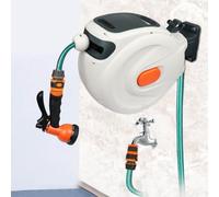 Automatic Retractable Hose Reel with Water Spray Gun, Wall Mounted for Car Washing and Yard Cleaning