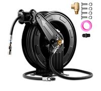 Automatic Retractable Pressure Washer Hose Reel, Wall Mounted & Floor Standing Auto Rewind Pressure Cleaning Hose, Heavy Duty Steel Auto Rewind Power Wash Reel for Water Air Oil(35m/114.8ft)