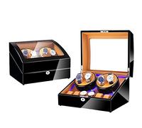 Automatic Rotate Watch Winder 4+6 Storages Display Box Case with Silent Motor Wooden Self Winding Mechanical Watch Box with Blue Led Backlight (Black P3)