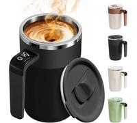 Automatic Self-Stirring Coffee Mug, Rechargeable Magnetic Electric Mixer Cup with Temperature Display & Lid, Portable Stainless Steel Stirring Cup for Coffee, Milk, Cocoa 400ml (Black)
