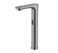Automatic Sensor Faucet Gray Gun Style Stainless Steel Bathroom Faucet High Arc Hot & Cold Water Touchless Design for Kitchen & Bath