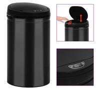 Automatic Sensor Trash Can 40L Black Carbon Steel ABS 30.5x67.5cm LED Hands-Free