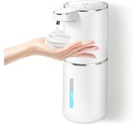 Automatic Soap Dispenser, 350ML Rechargeable Touchless Foam, 4 Levels Adjustable, IR Sensor, Wall Mounted Electric Liquid Hand Waterproof for Kitchen Bathroom (White)
