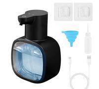Automatic Soap Dispenser Touchless 500ML Hands-Free Soap Dispenser Wall Mounted USB Rechargeable IPX5 Waterproof Infrared Sensor 4 Levels Adjustable Automatic Cleaning for Bathroom Kitchen Hotel Black