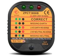 Automatic Socket Tester Polarity Voltage Detector with RCD Test Function, Earth Wire Testing, 50-60Hz/220-250V, CAT II 600V