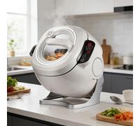 Automatic Stir Fry Cooker, 2000W Drum Food Processor with Touch Control, 360° Automatic Rotation, 3 Heat Levels, Self-Cleaning, Stainless Steel