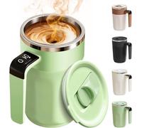 Automatic Stirring Coffee Cup with Temperature Display, Rechargeable Coffee Mug, 13.5oz Self-Stirring Mug with Lid, Stainless Steel Material Suitable for Coffee,Milk,Beverages (Green)