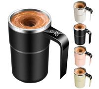 Automatic Stirring Coffee Cup with Temperature Display, Rechargeable Coffee Mug, 13.5oz Self-Stirring Mug with Lid, Stainless Steel Smart Mixing Cup for Coffe-e, Milk, and Other Beverages (Black)