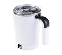 Automatic Stirring Coffee Mug, 350 mL Stainless Steel Rechargeable Temperature Display Mug with Magnetic Mixing for Hot Beverages, Office & Travel Use(（English） White)