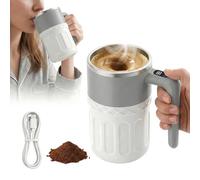 Automatic Stirring Coffee Mug with Temperature Display, Rechargeable Smart Mixing Cup with Lid for Coffee Cocoa Matcha, for Morning Home Use, Office & Fitness, Gift for Friends (Grey)