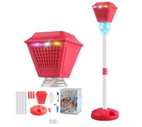 Automatic Streetlight Bubble Machine with LED Lights and Music, Adjustable Height Electric Blower for Kids Parties, Garden Events, Indoor Outdoor Celebrations(Red)