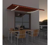 Automatic Sun Shade Awning with Wind Sensor and LED Light 450x300 cm Orange & Brown Outdoor Patio Canopy Waterproof Wall Mounted Sunshade for Terrace